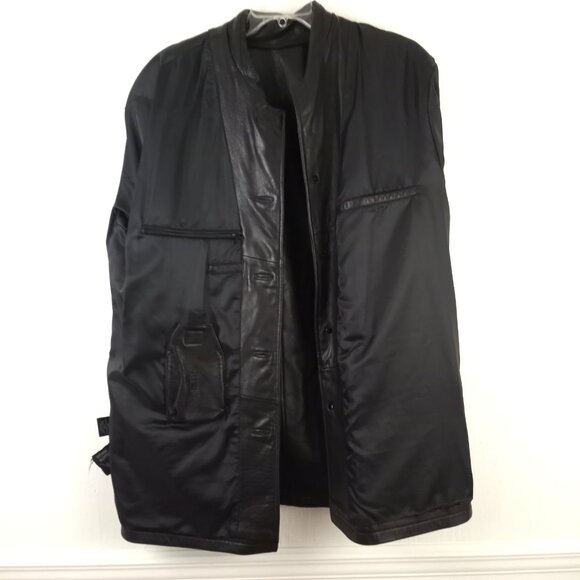 Roundtree & Yorke Black Lambskin Leather Button Up Car Coat - Picture 6 of 13